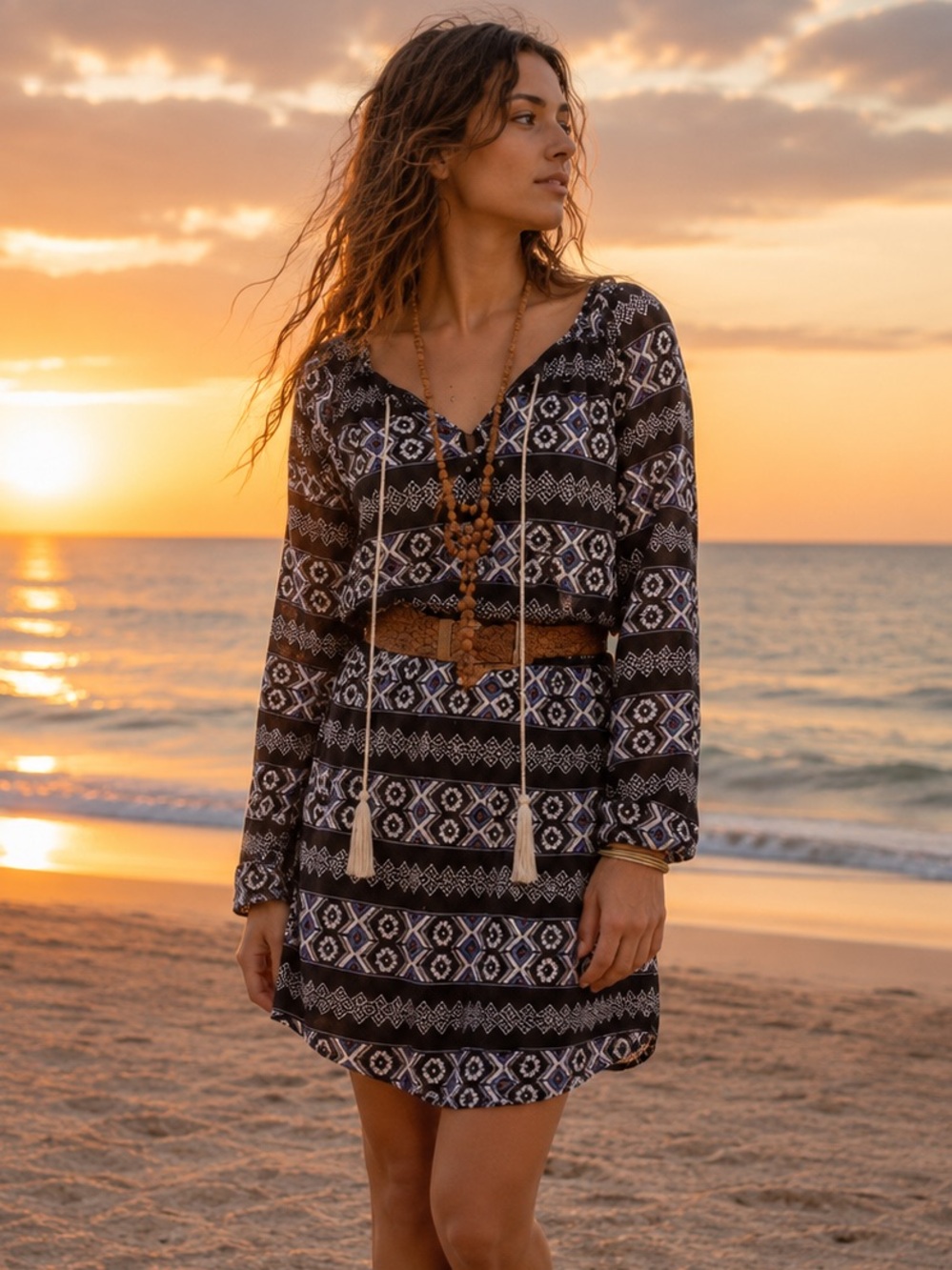 Charlotte Russe Black Aztec Boho Print Lined Dress Size Medium